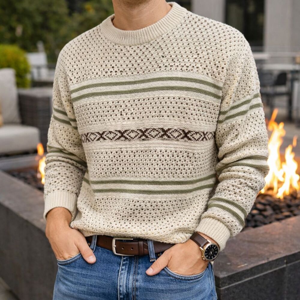 Vintage 80s Hampton Bay Fair Isle Chunky Sweater Mens L EUC